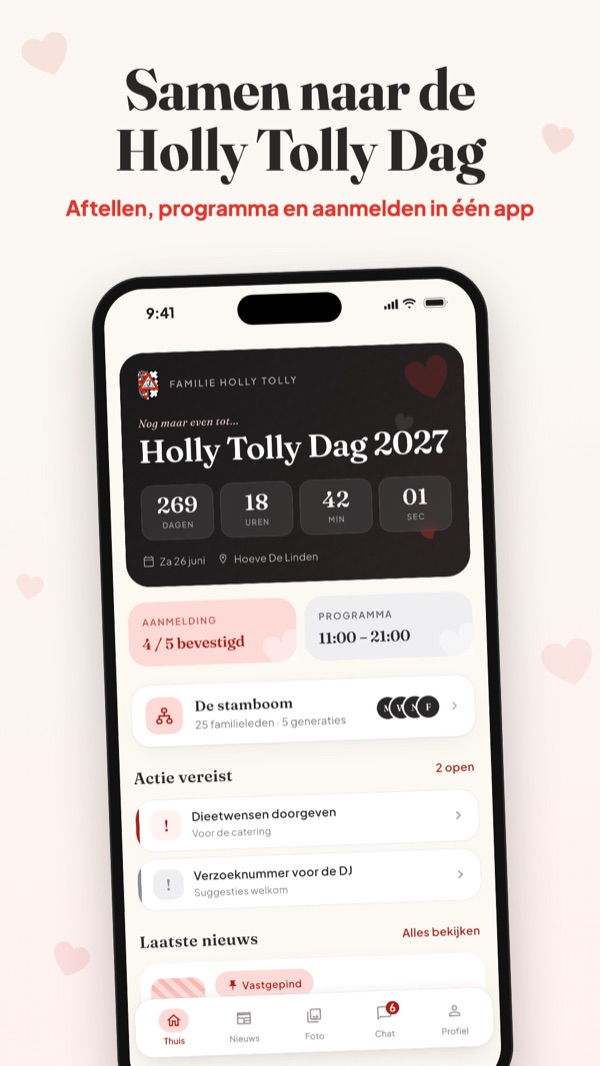 Samen naar de Holly Tolly Dag: aftellen, programma en aanmelden in één app