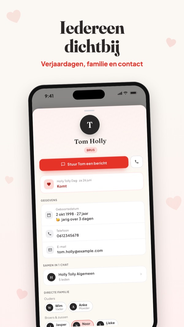 Iedereen dichtbij: een familielid met verjaardag, familie en contact