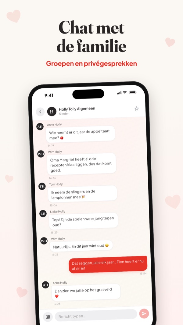 Chat met de familie: groepen en privégesprekken